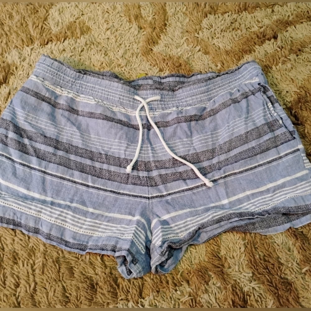 Womens Striped Blue Linen Shorts/ Loft Size Large
